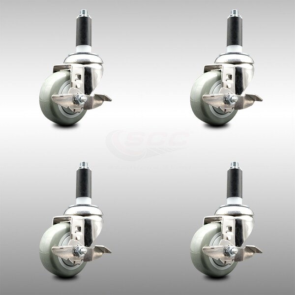 Service Caster 3 Inch 316SS Gray Poly Swivel 1-1/8 Inch Expanding Stem Caster Set Brake SCC SCC-SS316EX20S314-PPUB-TLB-118-4 - main